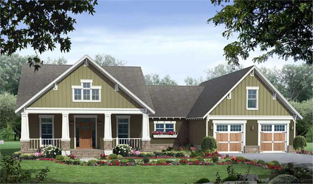 Front elevation of Craftsman home (ThePlanCollection: House Plan #141-1075)
