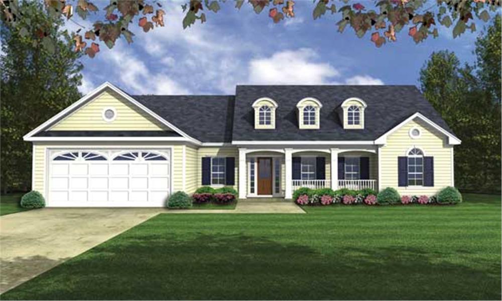 Front elevation of Cape Cod home (ThePlanCollection: House Plan #141-1089)