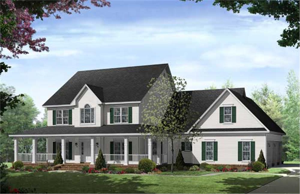 This is a very clean computerized image that shows the front elevation of these Country House Plans.