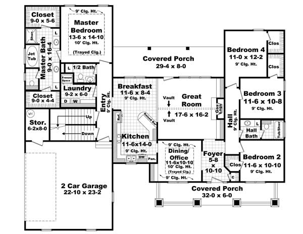 Floor Plan First Story of Country Plan #141-1099