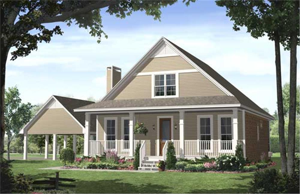 This is a Front Elevation rendering of these Traditional Country Homeplans.