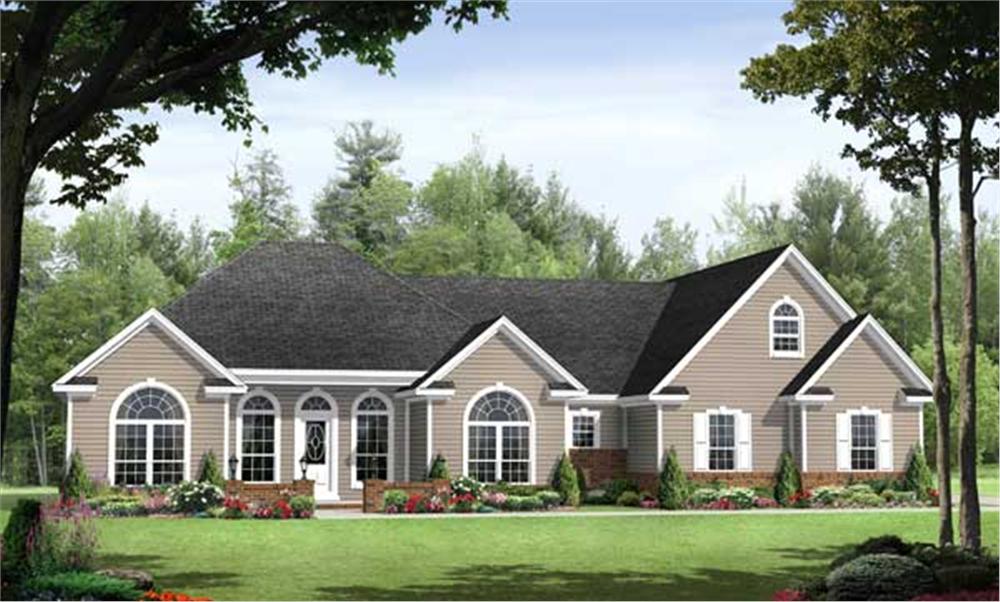 This is a computer rendering of these Traditional House Plans.