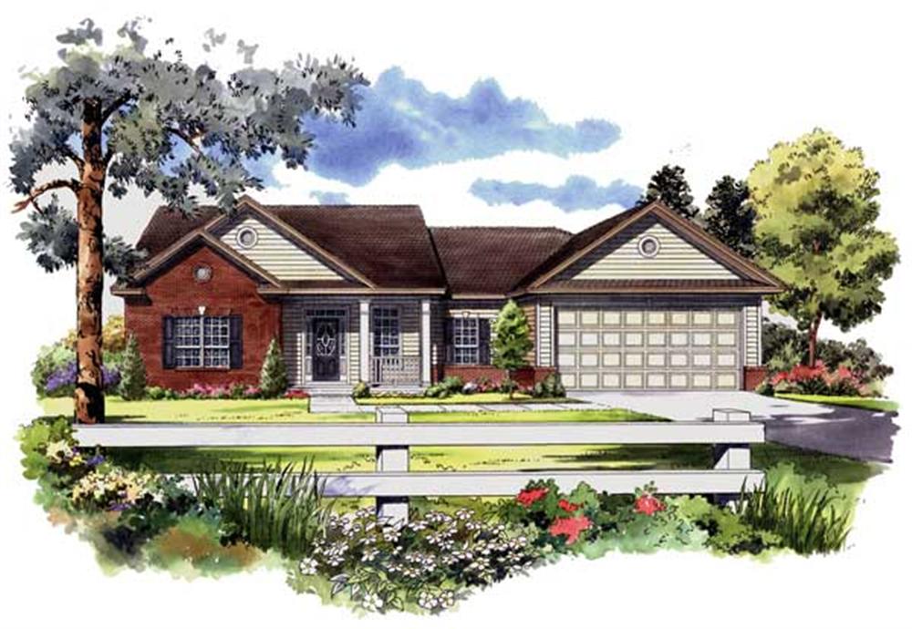 Here you go, a hand-drawn rendering of a lovely Ranch Houseplan.