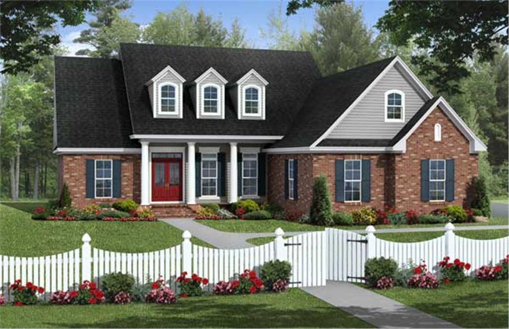 This is a Country Houseplan's front elevation.