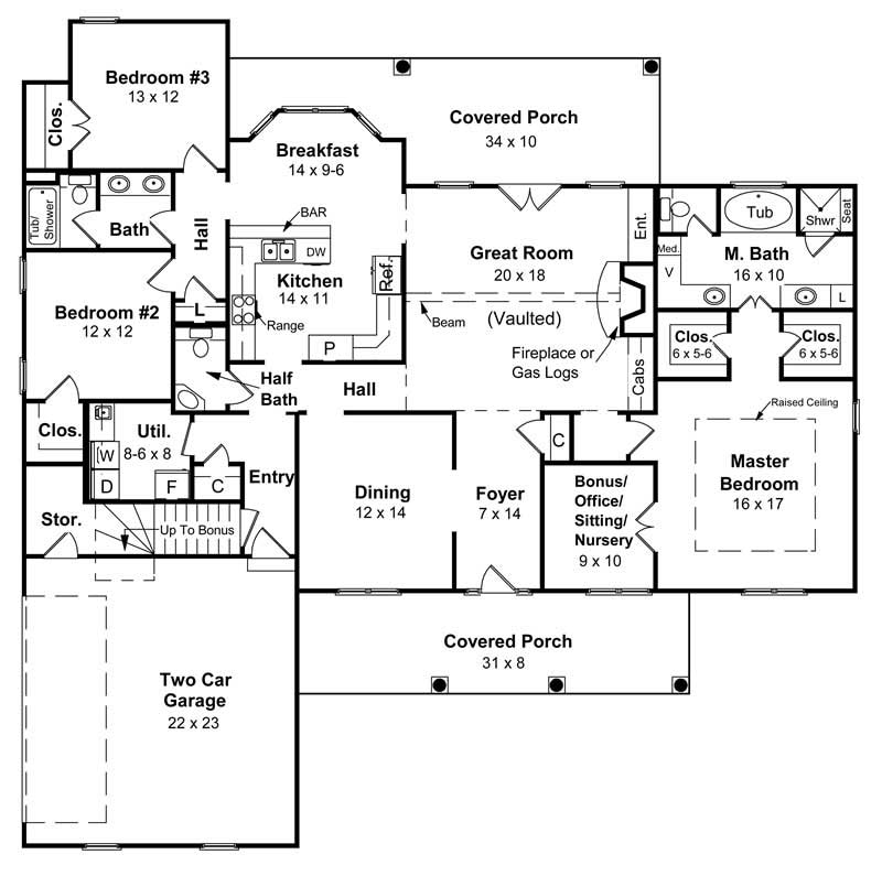 Floor Plan First Story of Country Plan #141-1121