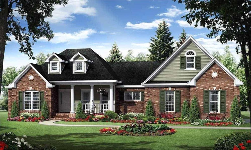 Front elevation of Acadian home (ThePlanCollection: House Plan #141-1127)