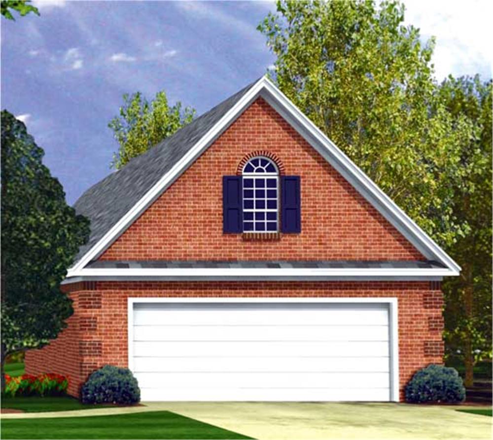 This is a colorful rendering of these Traditional Garage Home Plans.
