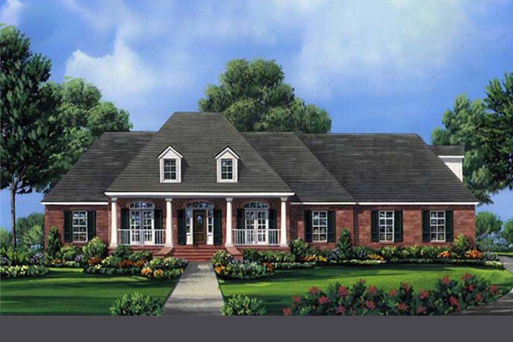 Color rendering of Acadian home plan (ThePlanCollection: House Plan #141-1204)