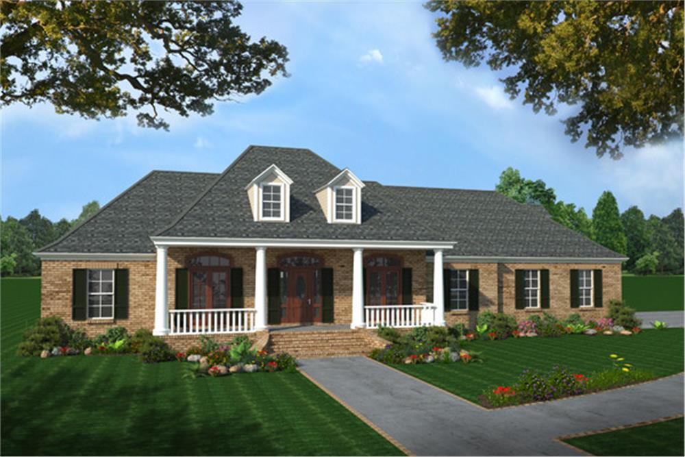 Color rendering of Country home plan (ThePlanCollection: House Plan #141-1212)