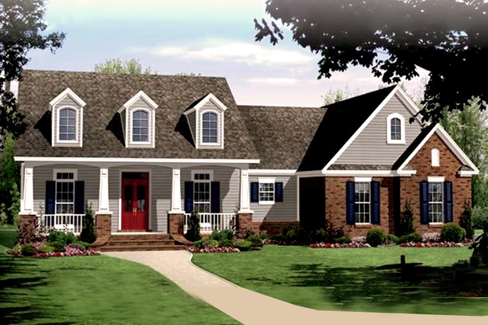 Color rendering of Craftsman home plan (ThePlanCollection: House Plan #141-1241)
