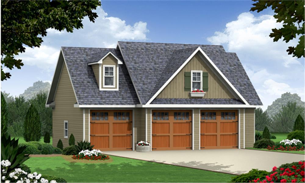 Front elevation of Craftsman garage with apartment (ThePlanCollection: House Plan #141-1251)