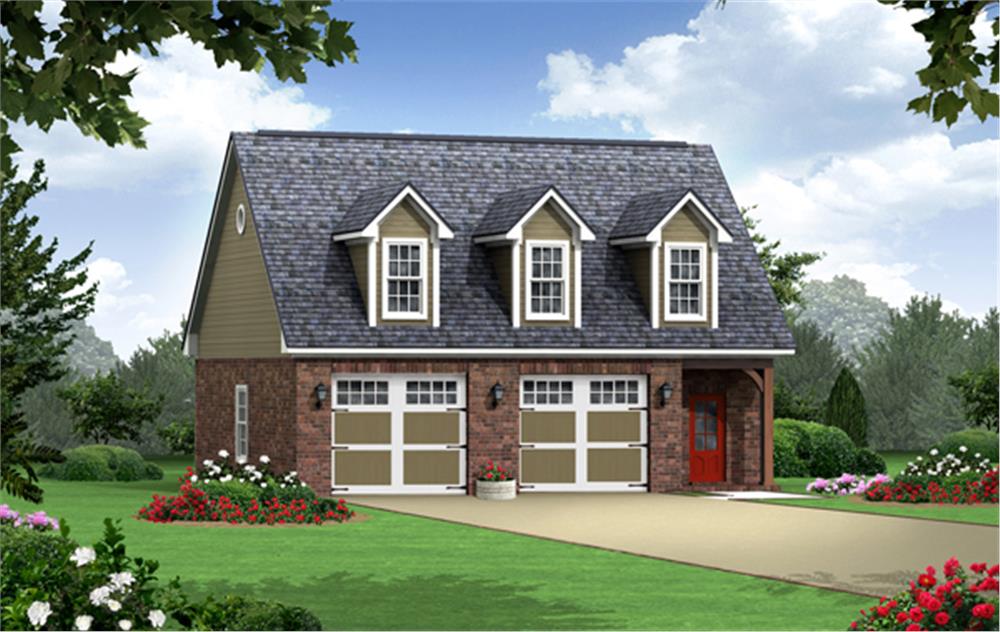 Front elevation of country style garage with apartment (ThePlanCollection: House Plan #141-1252)
