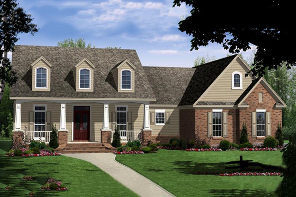 Color rendering of Country home plan (ThePlanCollection: House Plan #141-1273)