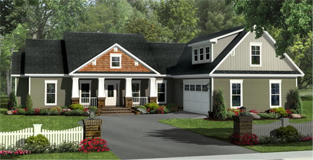 Front elevation of Craftsman home (ThePlanCollection: House Plan #141-1275)
