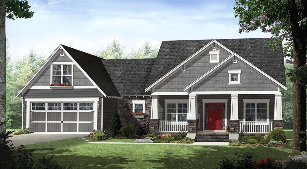 Front elevation of Craftsman home (ThePlanCollection: House Plan #141-1276)