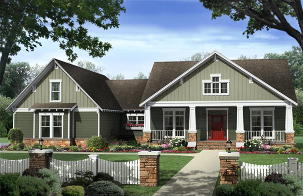 Front elevation of Craftsman home (ThePlanCollection: House Plan #141-1277)