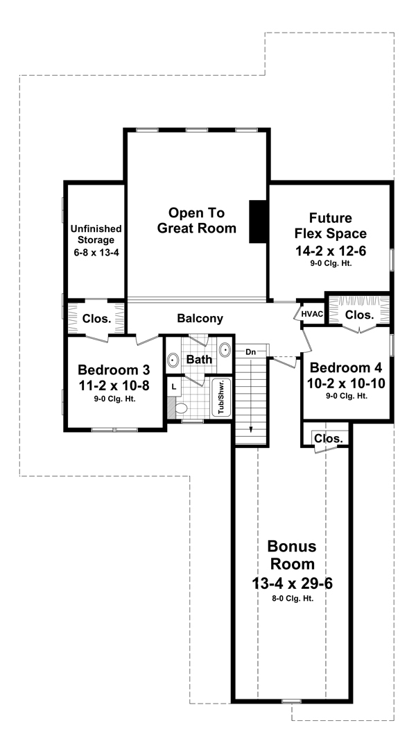 Floor Plan Second Story of Farmhouse Plan #141-1285