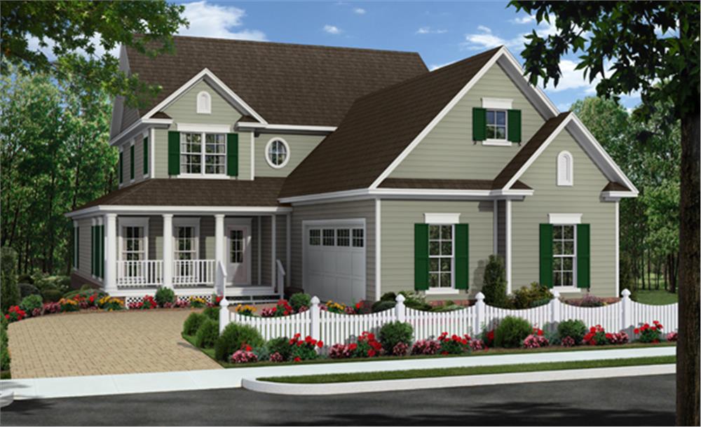 Front elevation of this farmhouse (ThePlanCollection: House Plan #141-1285)