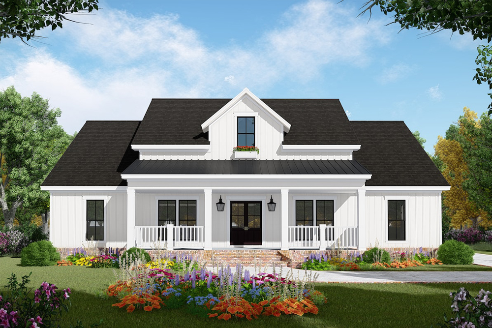 Color rendering of Farmhouse home plan (ThePlanCollection: House Plan #141-1306)