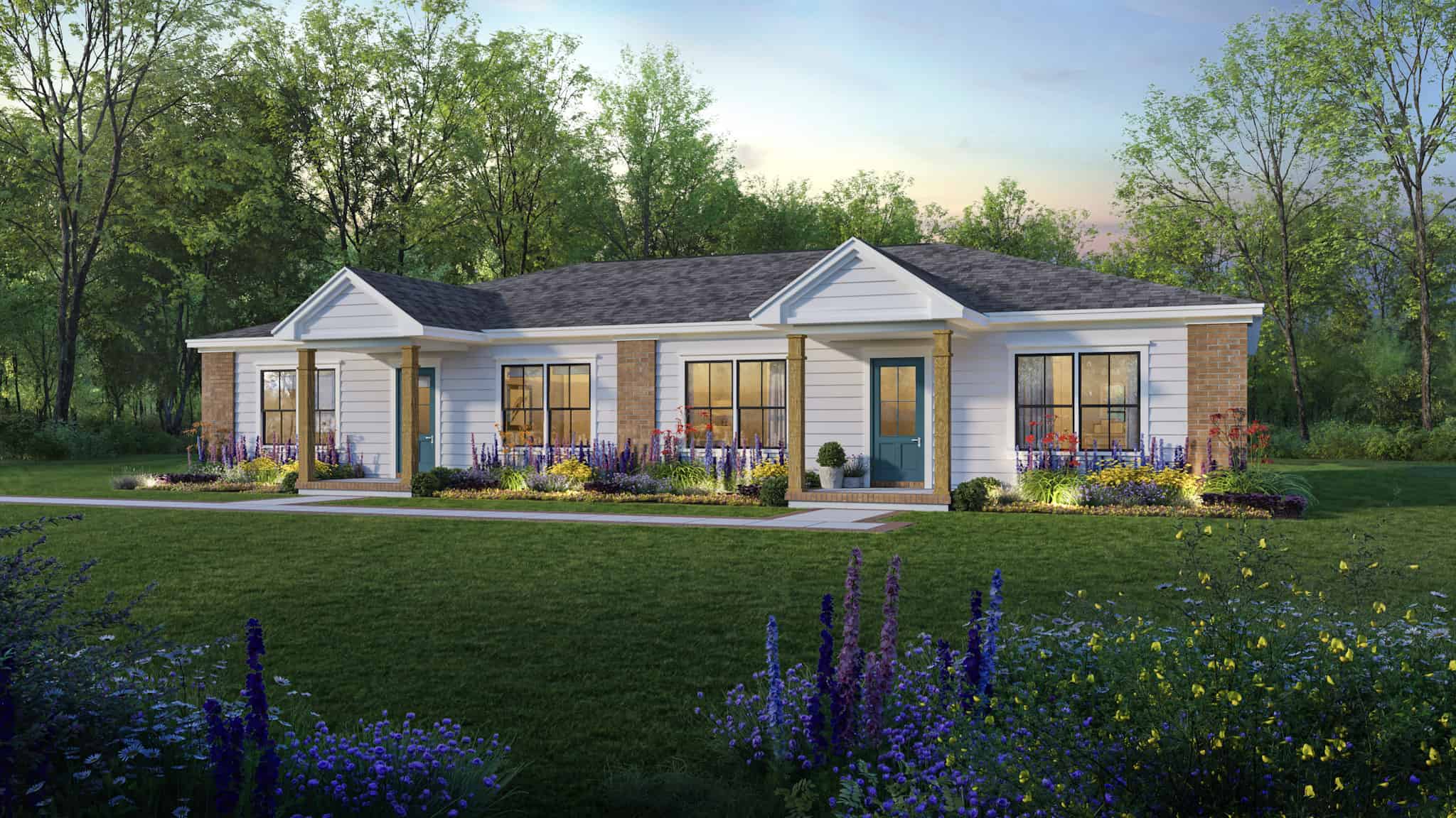 Front elevation of Duplex/Multi-Unit home (ThePlanCollection: House Plan #141-1340)