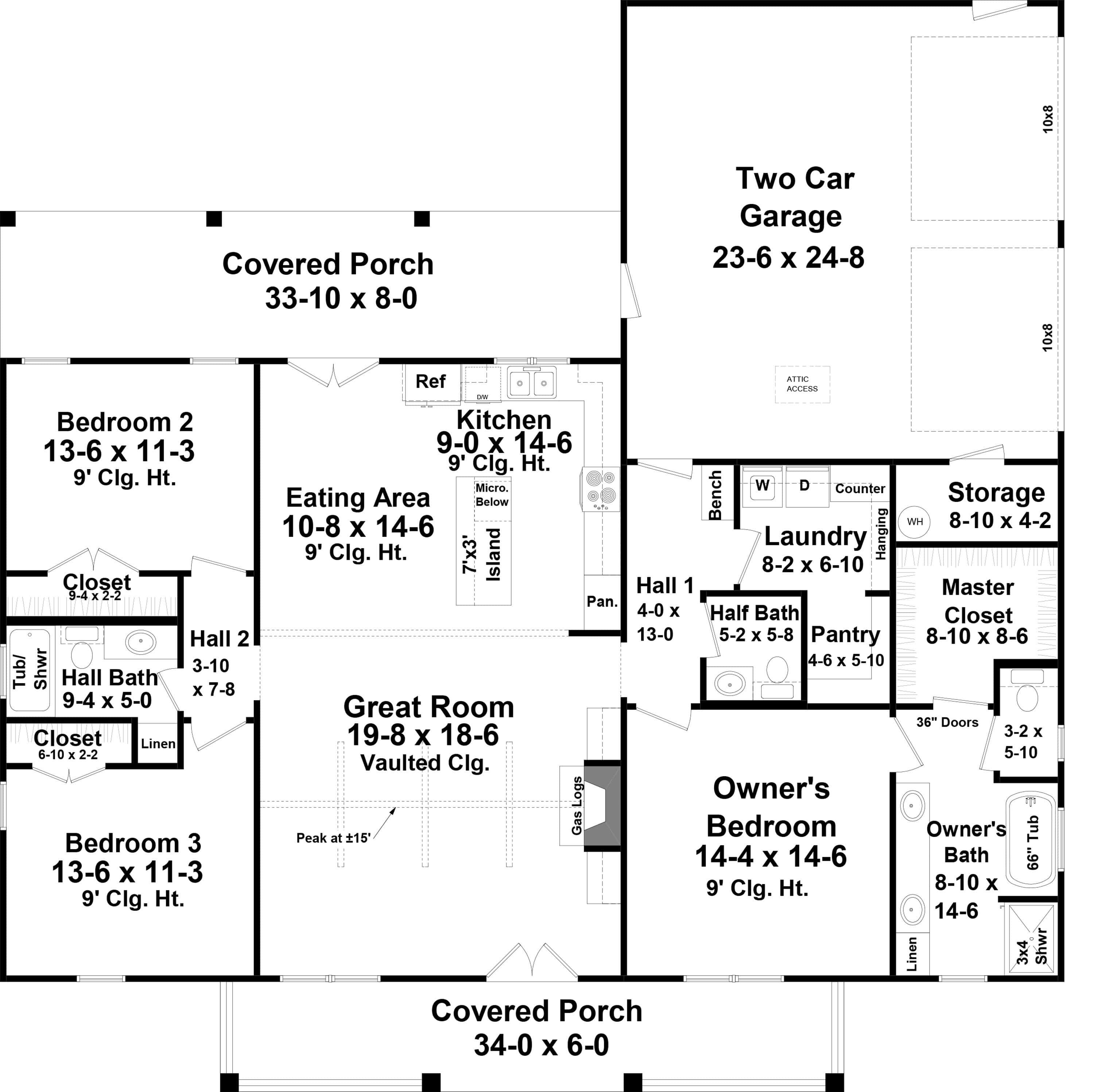 Main Level of Farmhouse Plan #141-1342