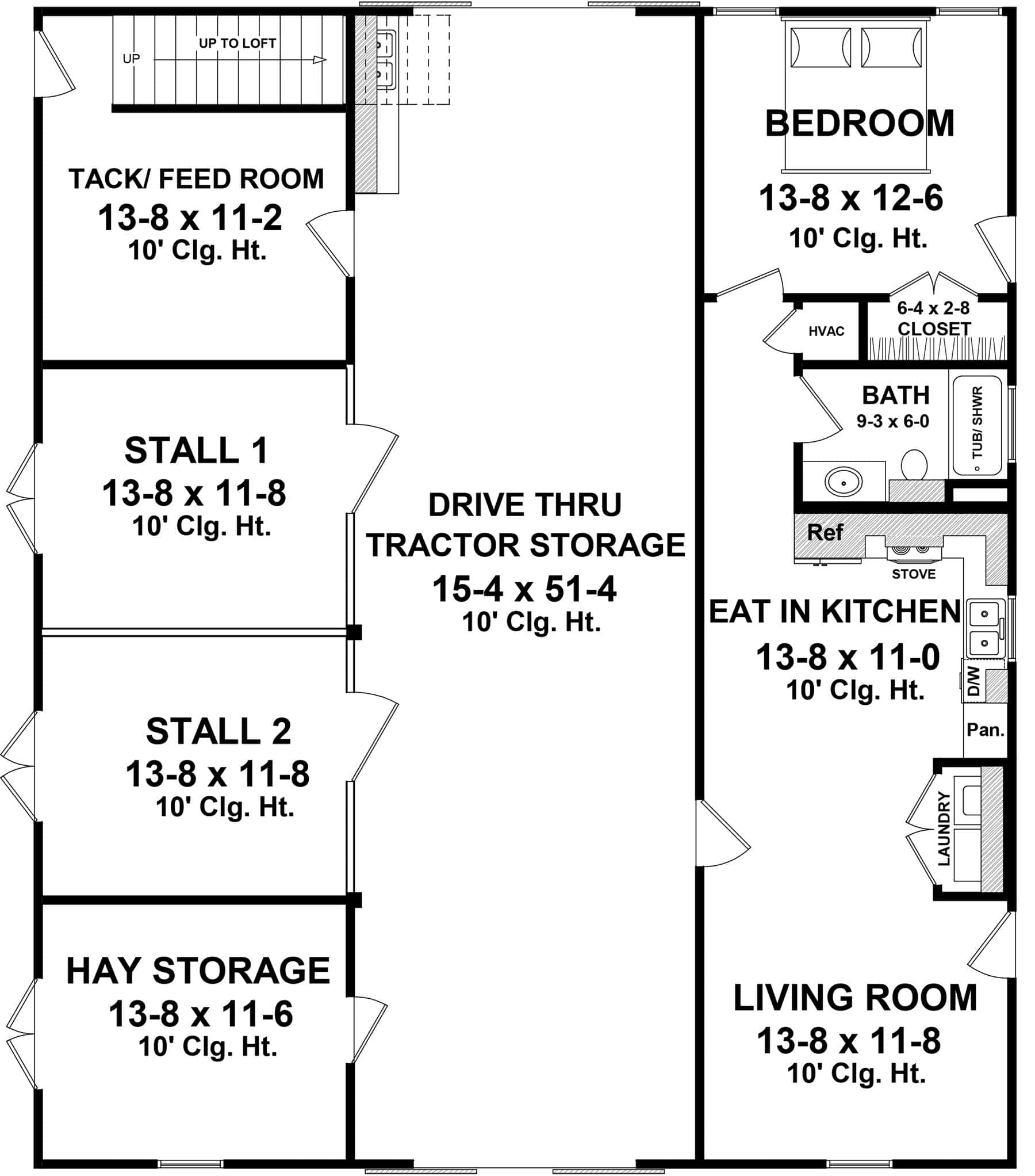 Main Level of Barndominium Plan #141-1343