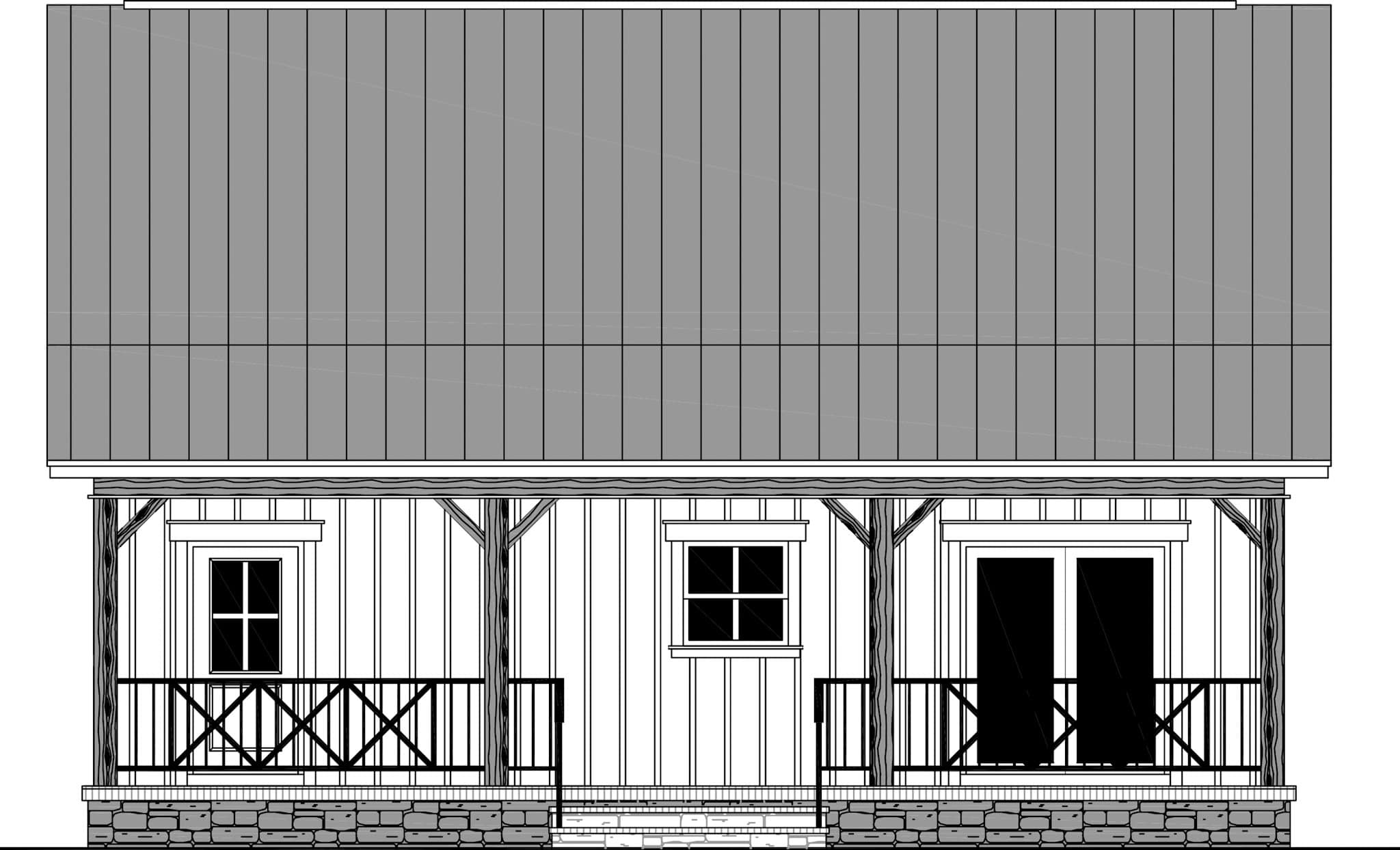 Home Plan Rear Elevation of this 2-Bedroom,1020 Sq Ft Plan -141-1345