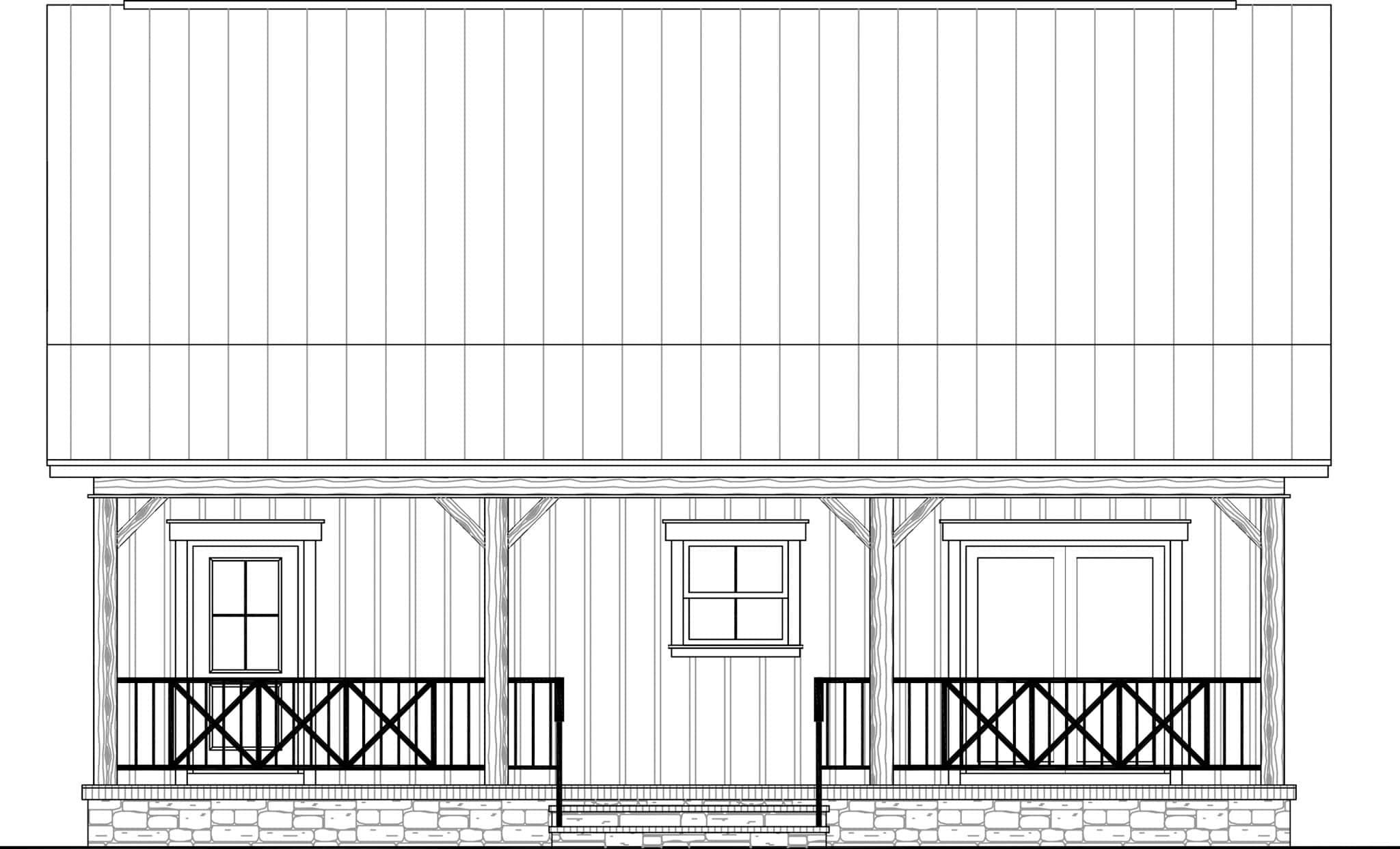 Home Plan Rear Elevation of this 2-Bedroom,1020 Sq Ft Plan -141-1356