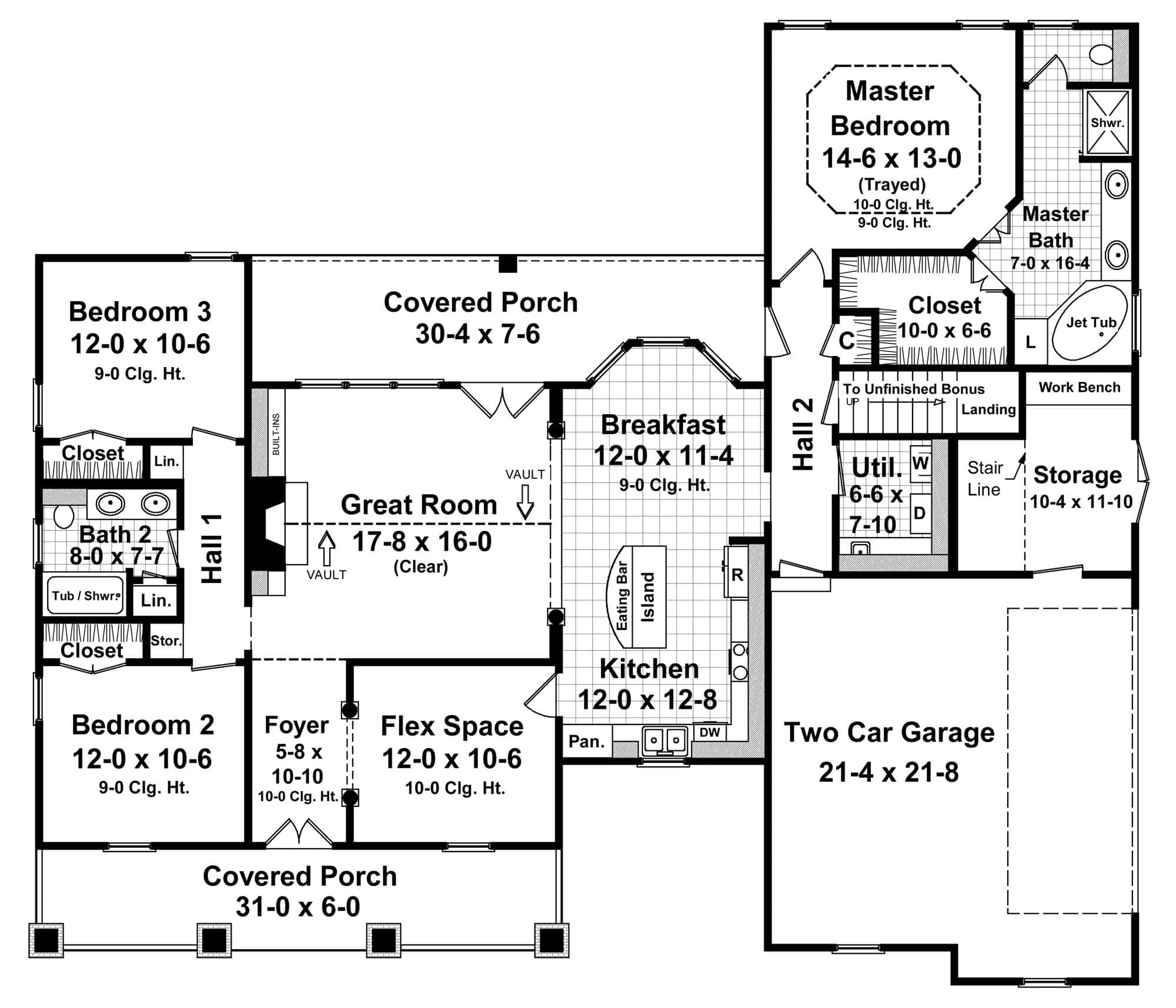 Main Level of Farmhouse Plan #141-1368