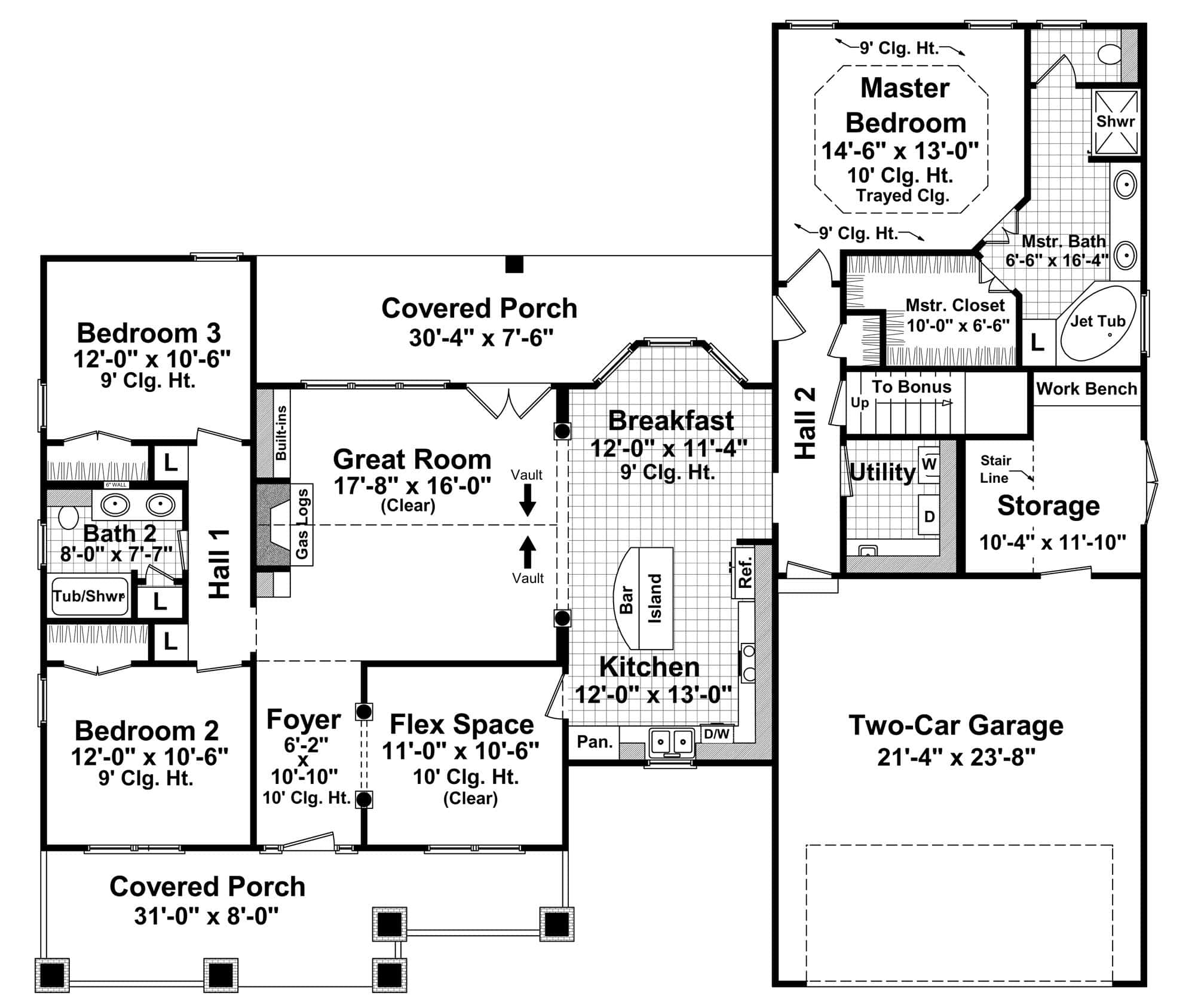 Main Level of Modern Farmhouse Plan #141-1369