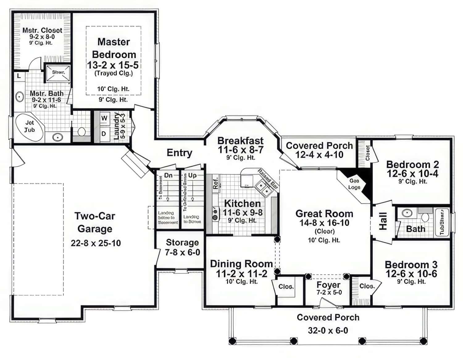 Main Level of Farmhouse Plan #141-1374