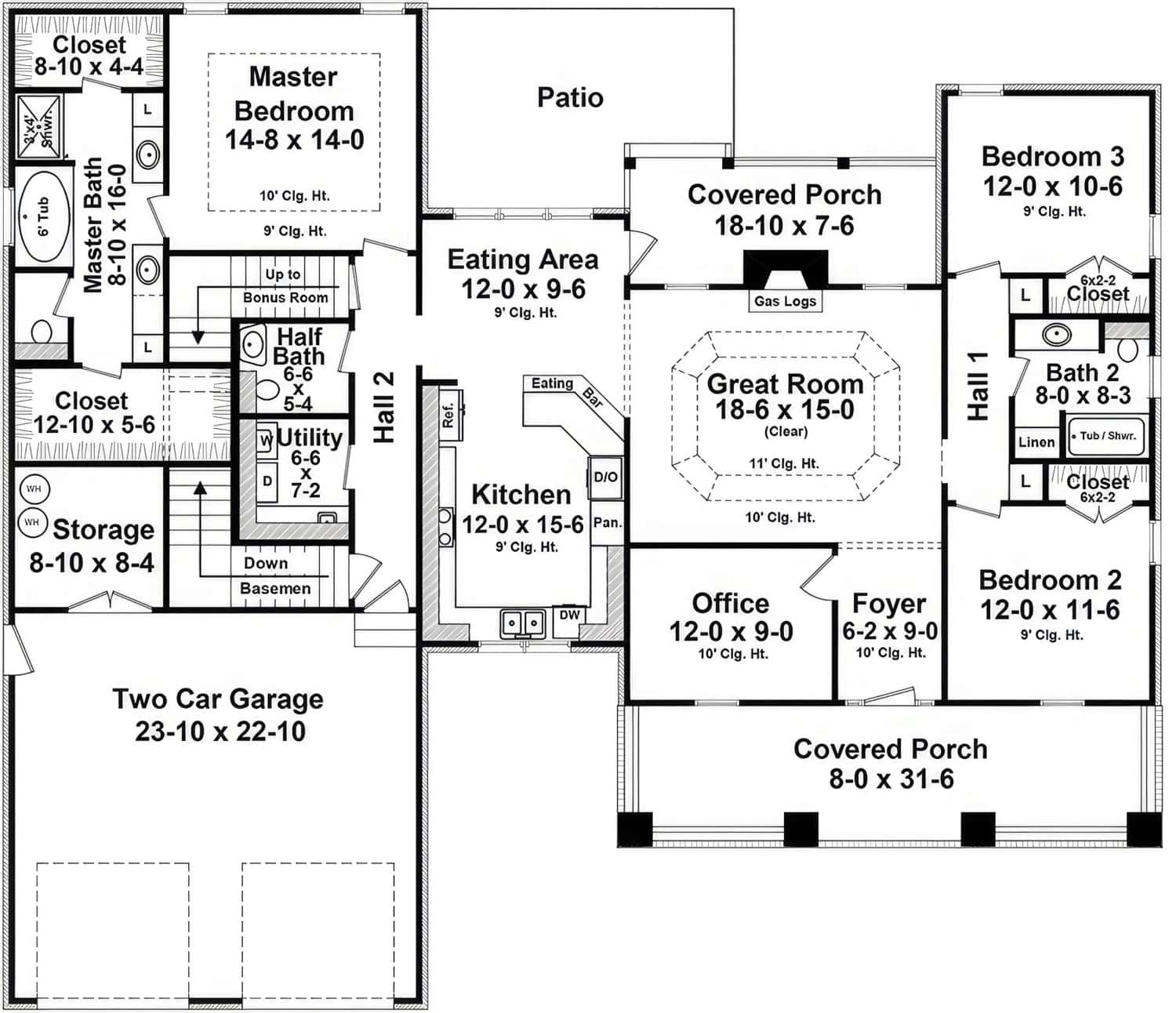 Main Level of Craftsman Plan #141-1375