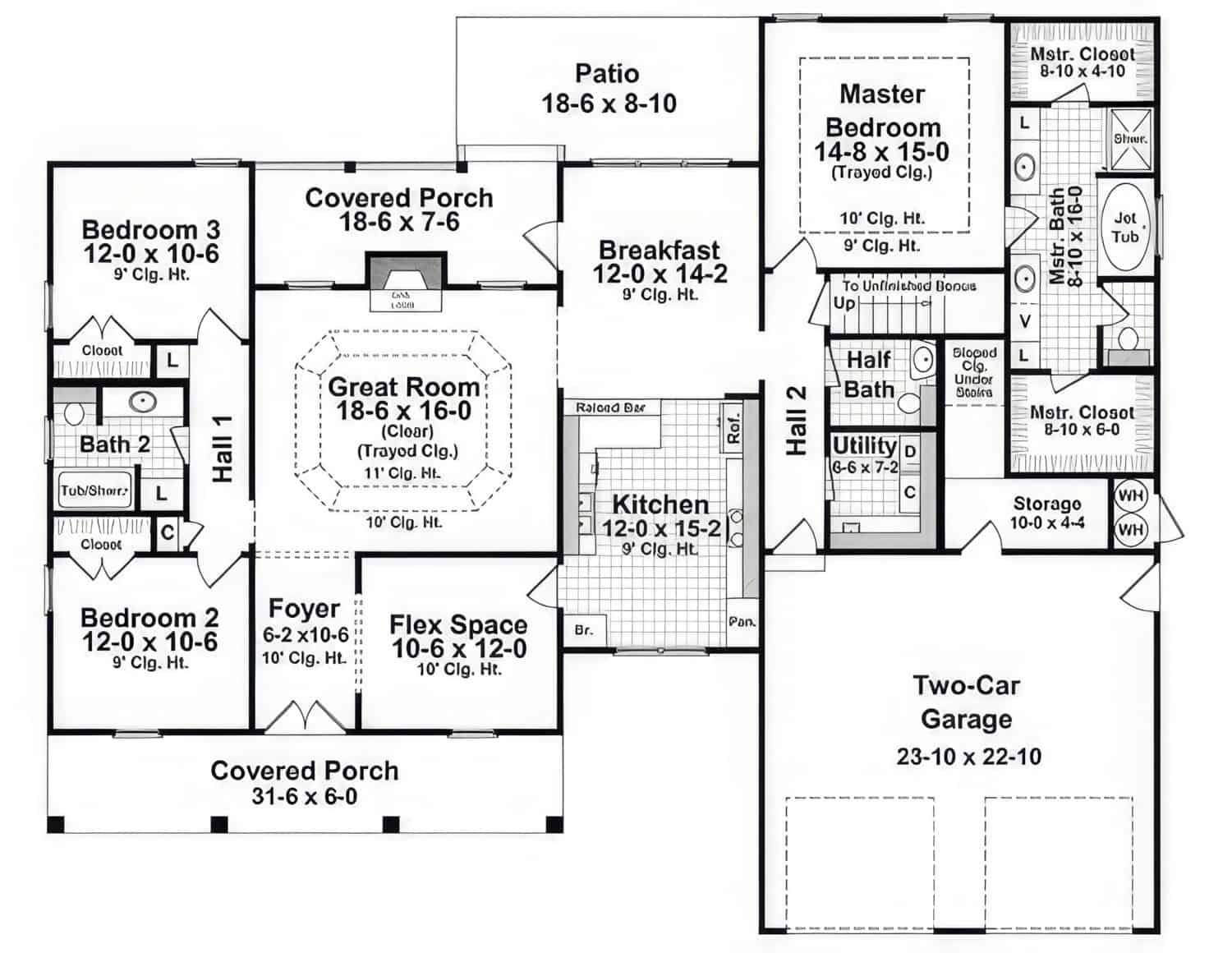Main Level of Farmhouse Plan #141-1376