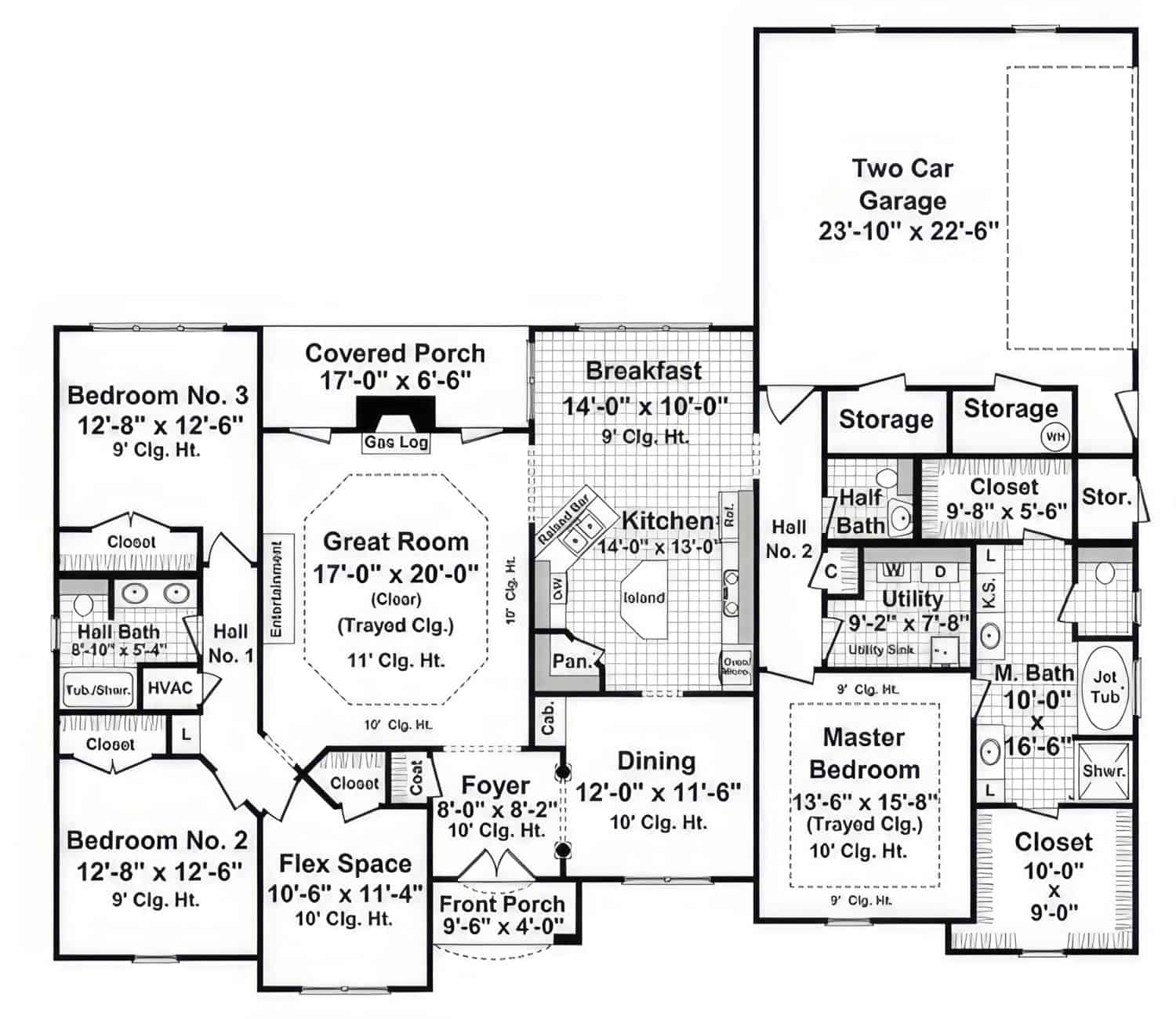 Main Level of Farmhouse Plan #141-1378
