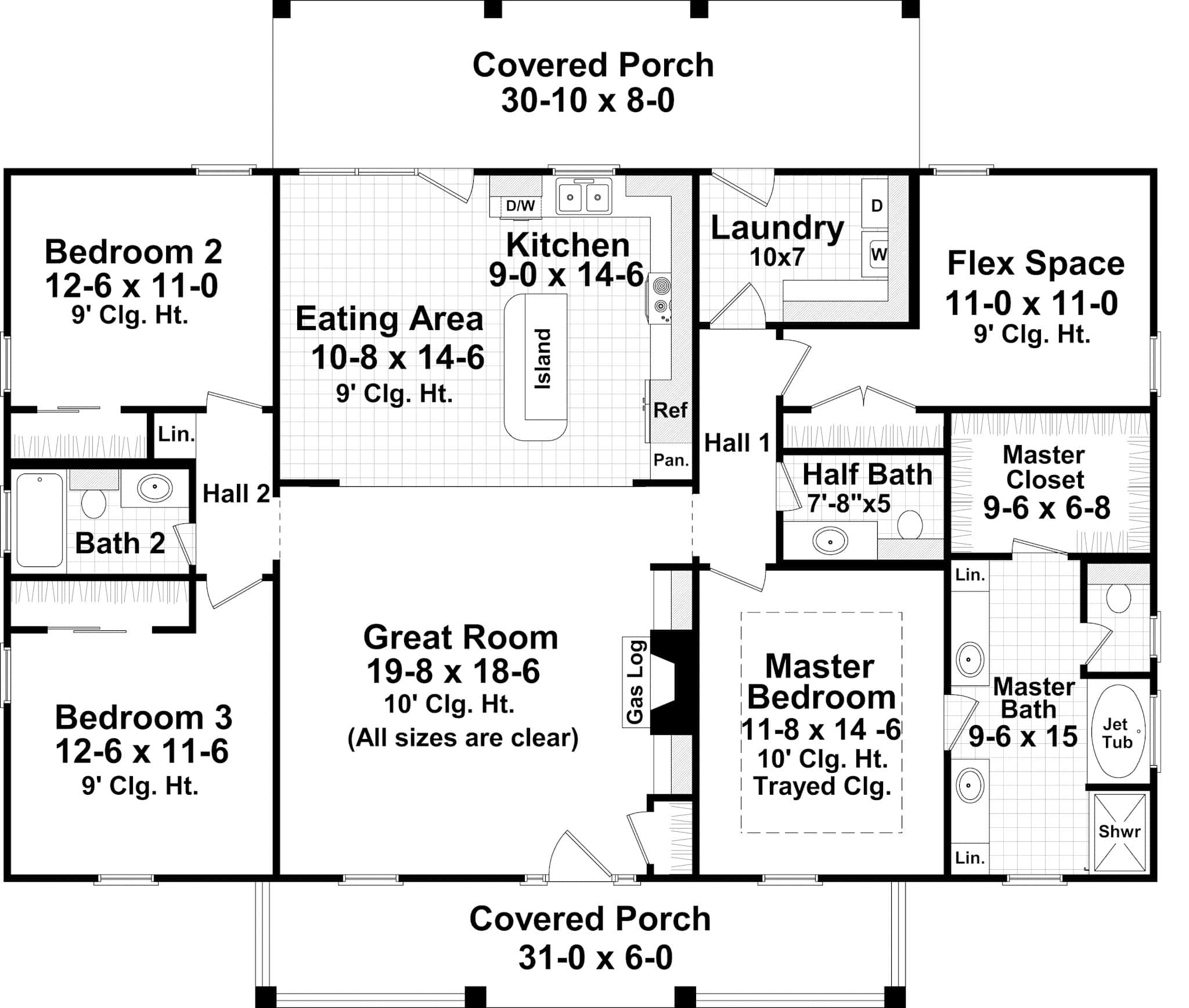 Main Level of Modern Farmhouse Plan #141-1383