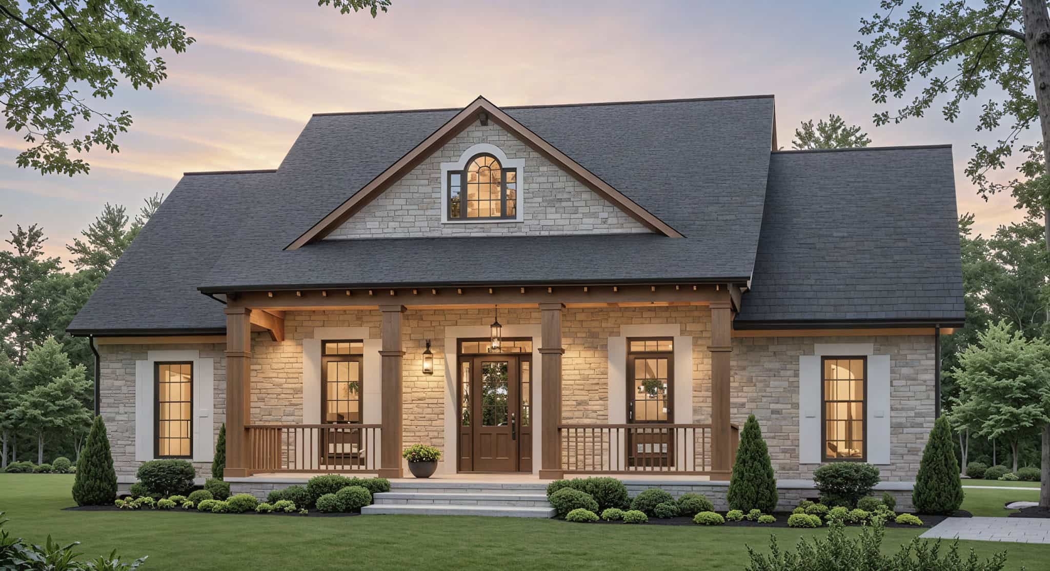 Front elevation of Modern Farmhouse home (ThePlanCollection: House Plan #141-1383)