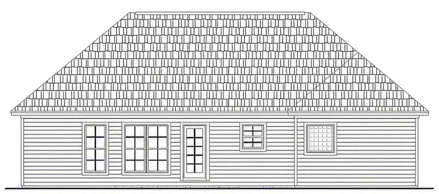 Home Plan Rear Elevation of this 3-Bedroom,1606 Sq Ft Plan -141-1390