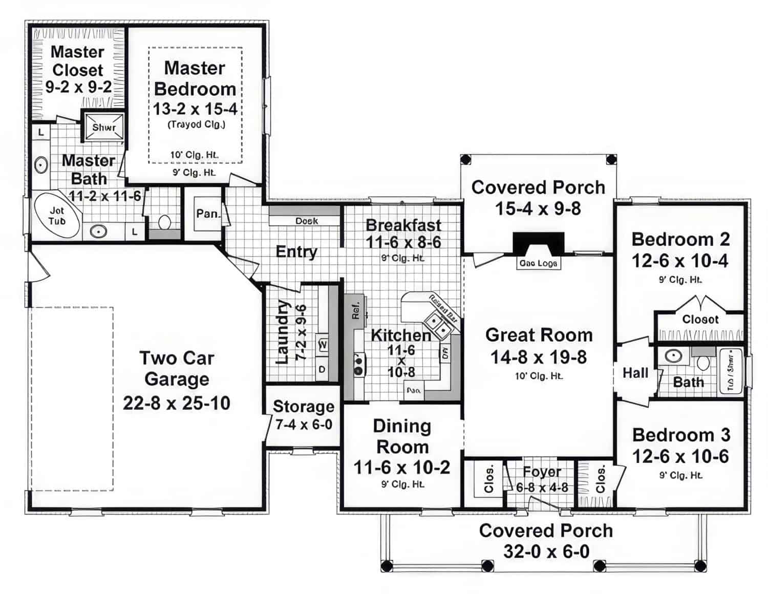 Main Level of Farmhouse Plan #141-1395