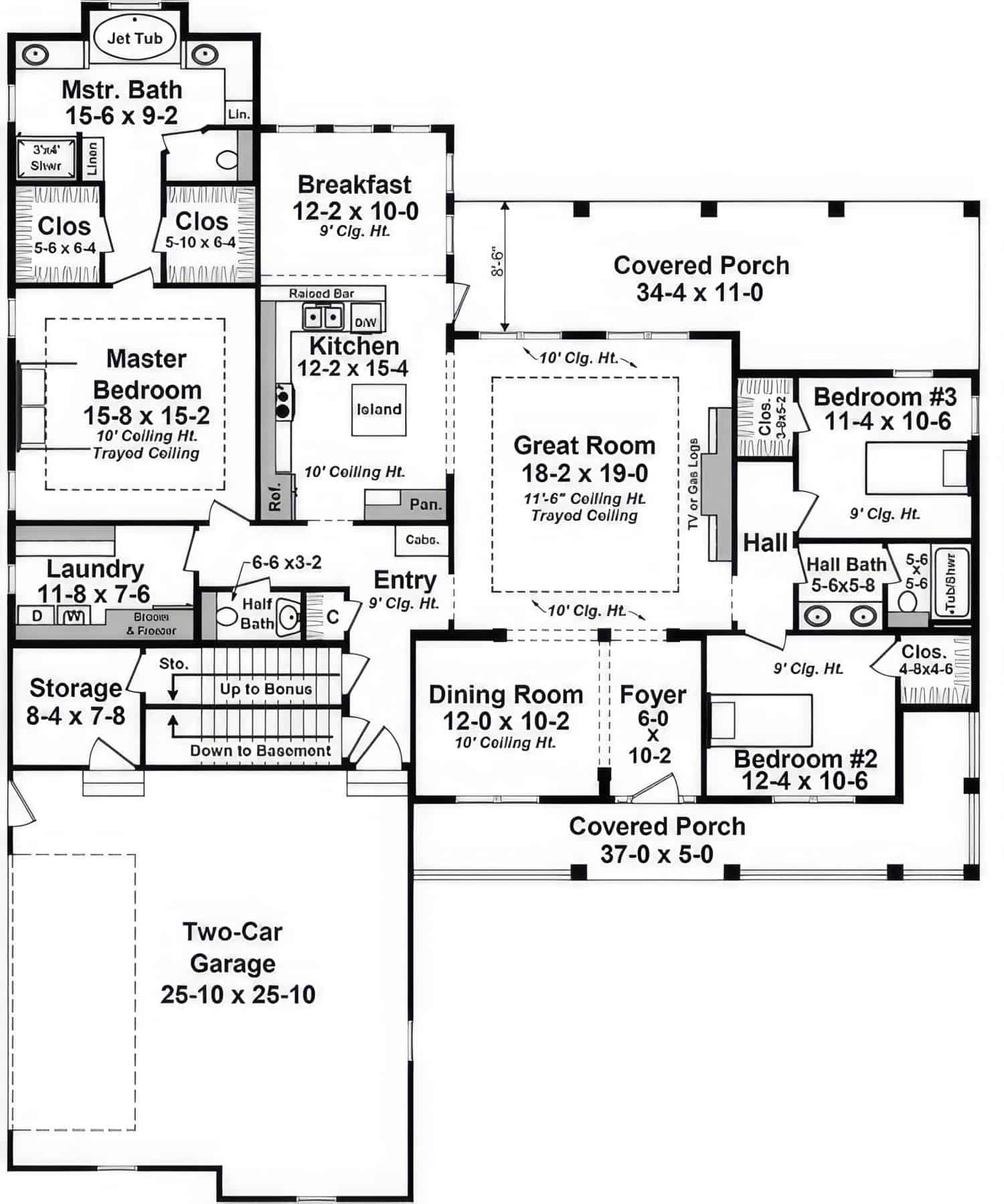 Main Level of Farmhouse Plan #141-1407
