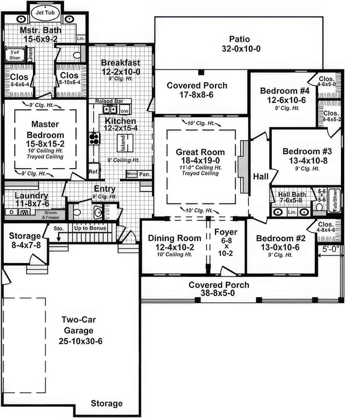 Main Level of Farmhouse Plan #141-1410
