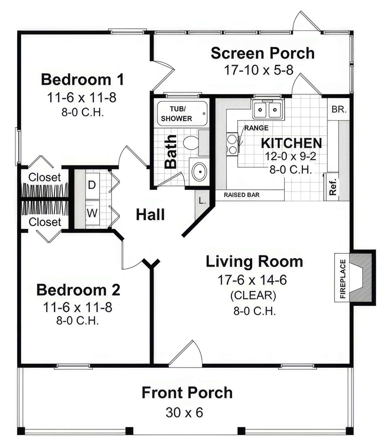 Main Level of Cottage Plan #141-1414