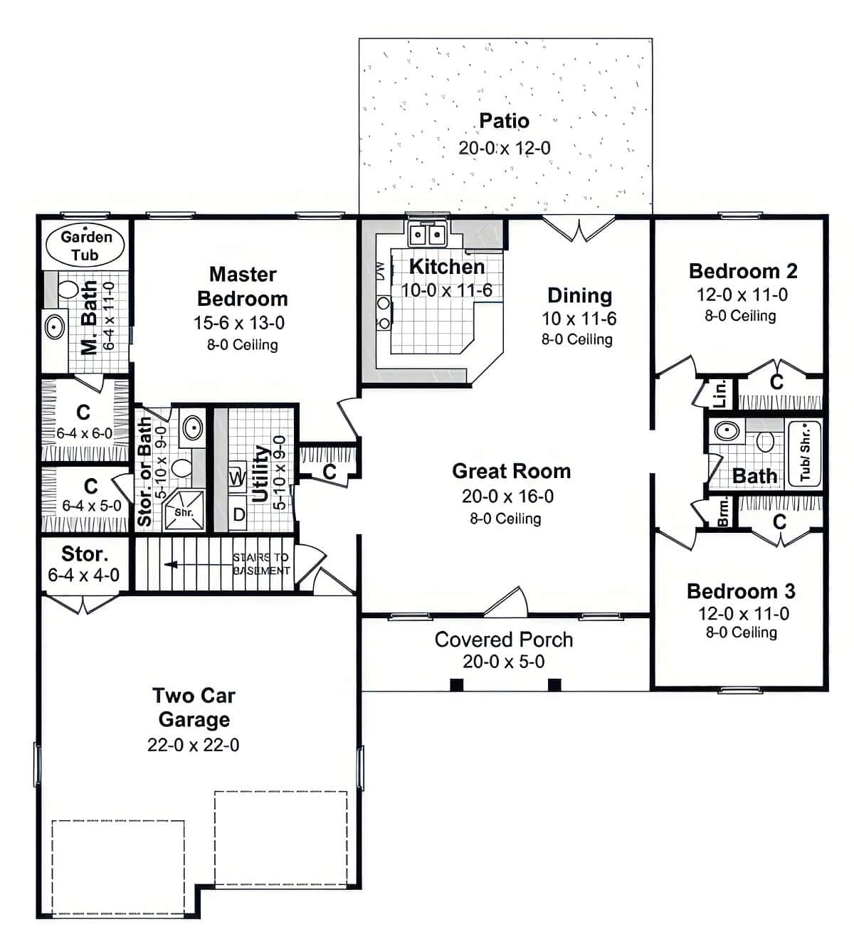 Main Level of Ranch Plan #141-1416