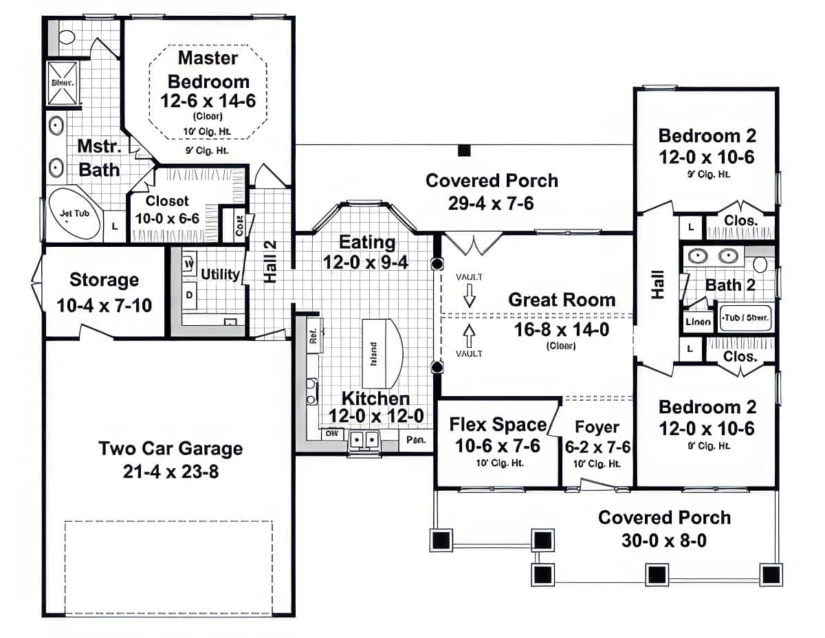 Main Level of Modern Farmhouse Plan #141-1419
