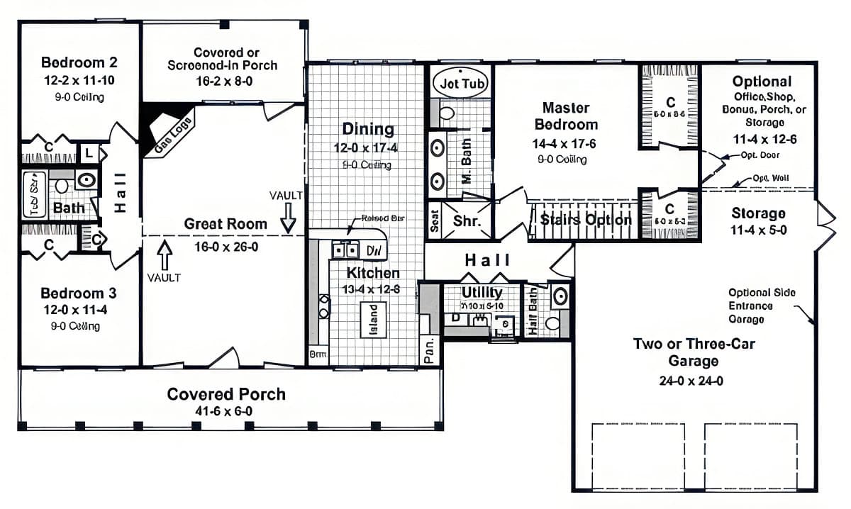 Main Level of Modern Farmhouse Plan #141-1422