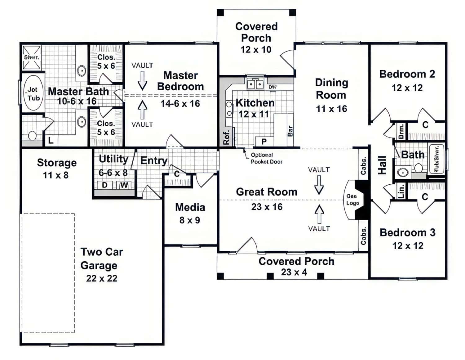 Main Level of Traditional Plan #141-1425