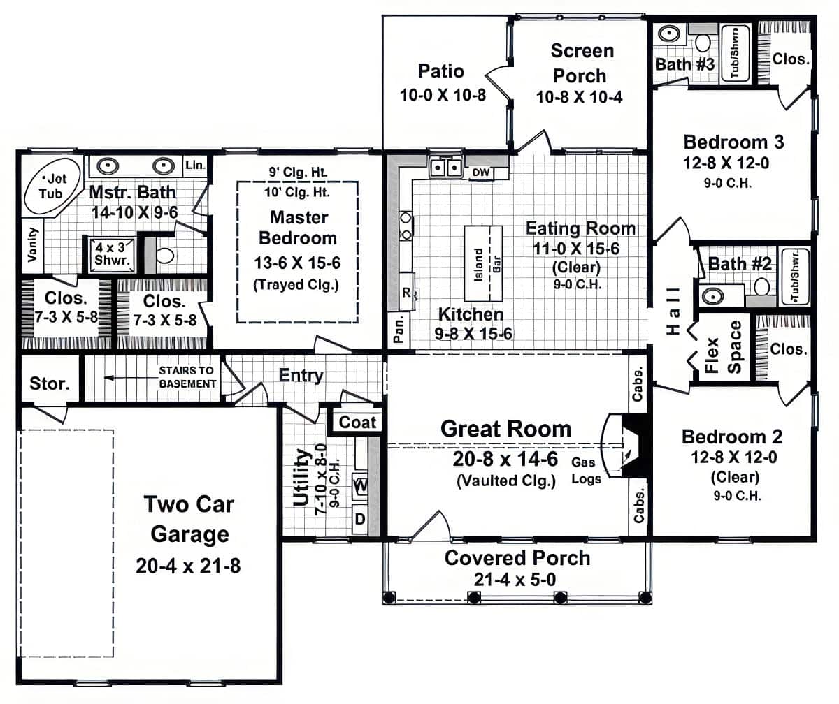 Main Level of Modern Farmhouse Plan #141-1427