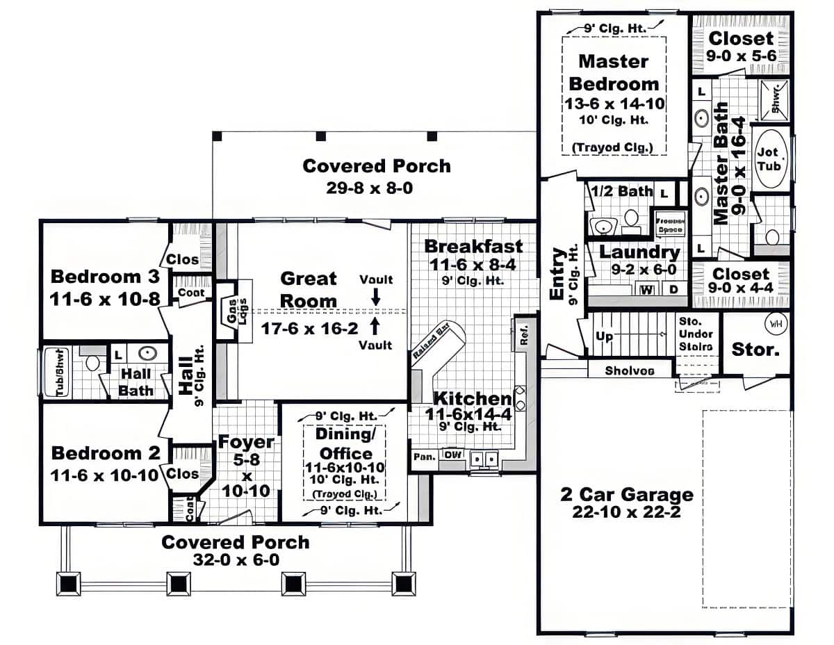 Main Level of Modern Farmhouse Plan #141-1430
