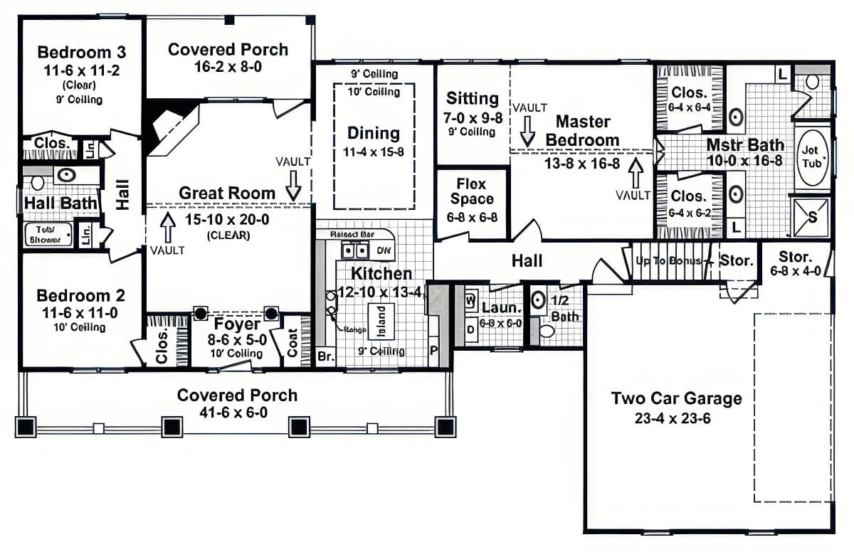 Main Level of Modern Farmhouse Plan #141-1434
