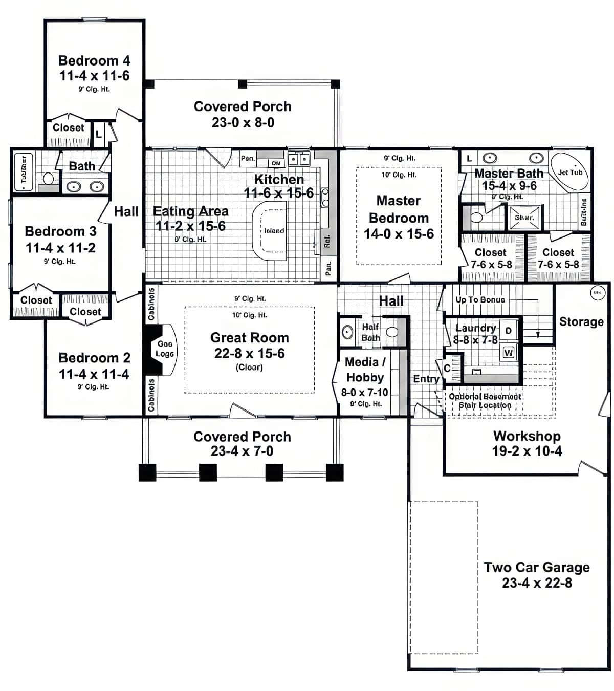Main Level of Traditional Plan #141-1437