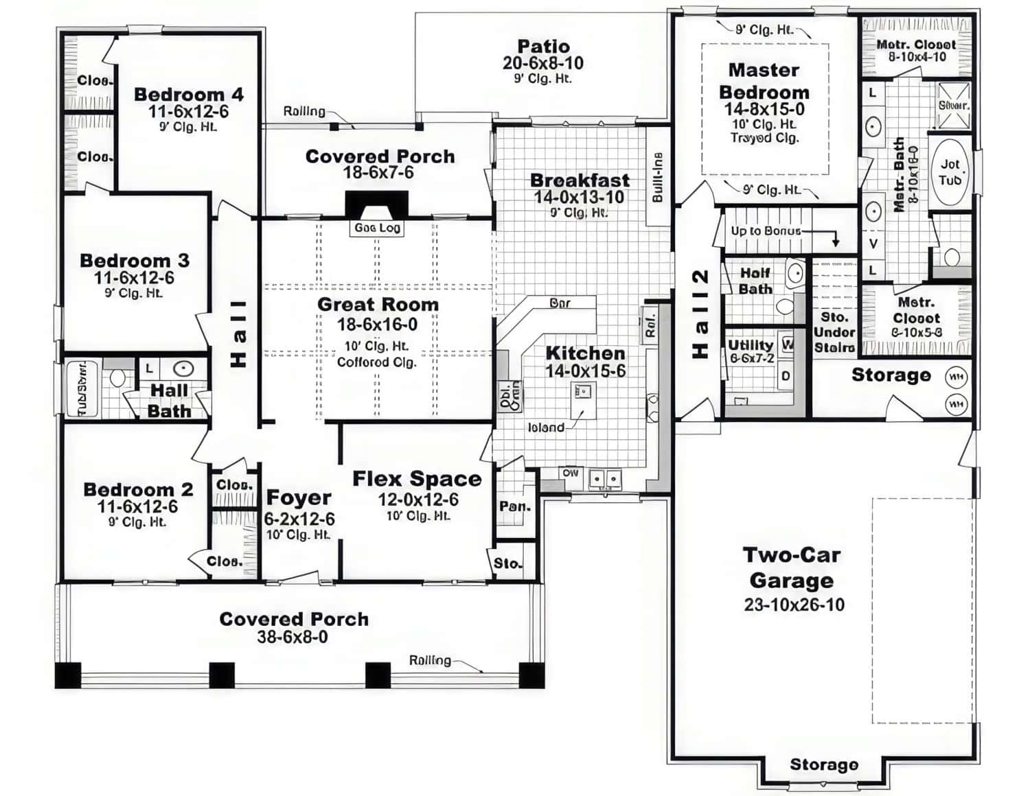 Main Level of Craftsman Plan #141-1440